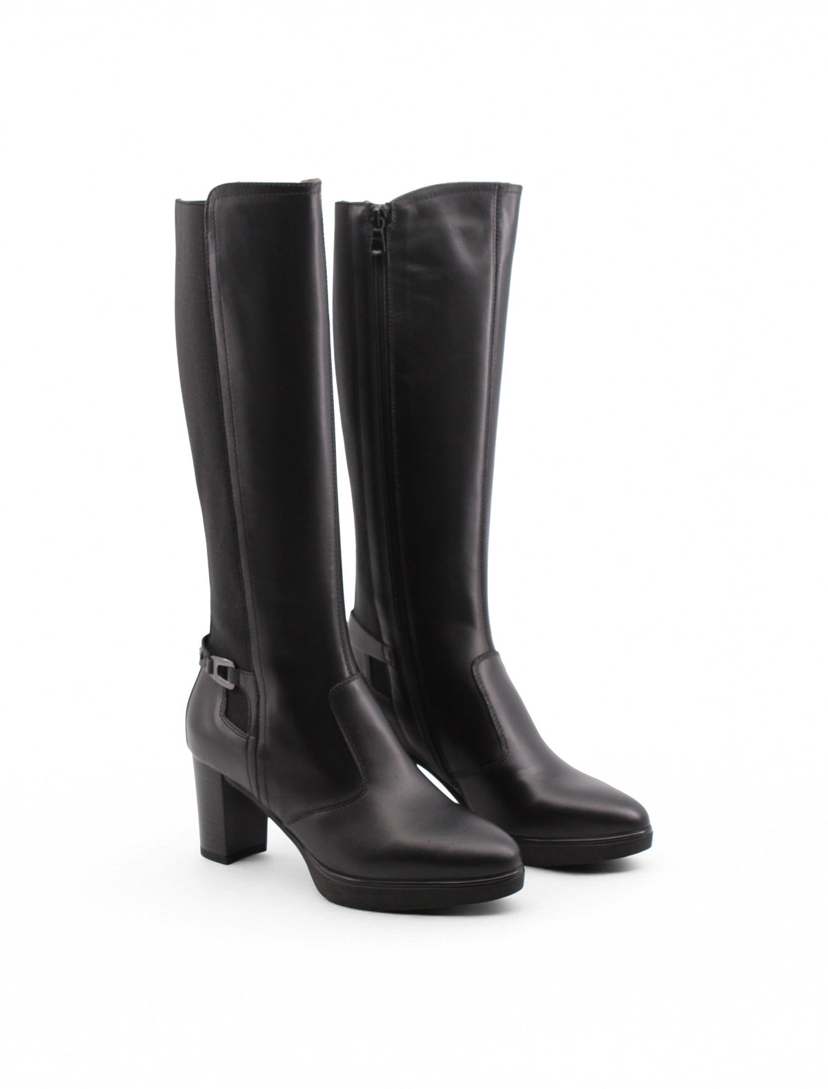 Stivali Neri In Pelle Da Donna Con Tacco 7,5 Cm E Plateau 2 Cm, immagine 1