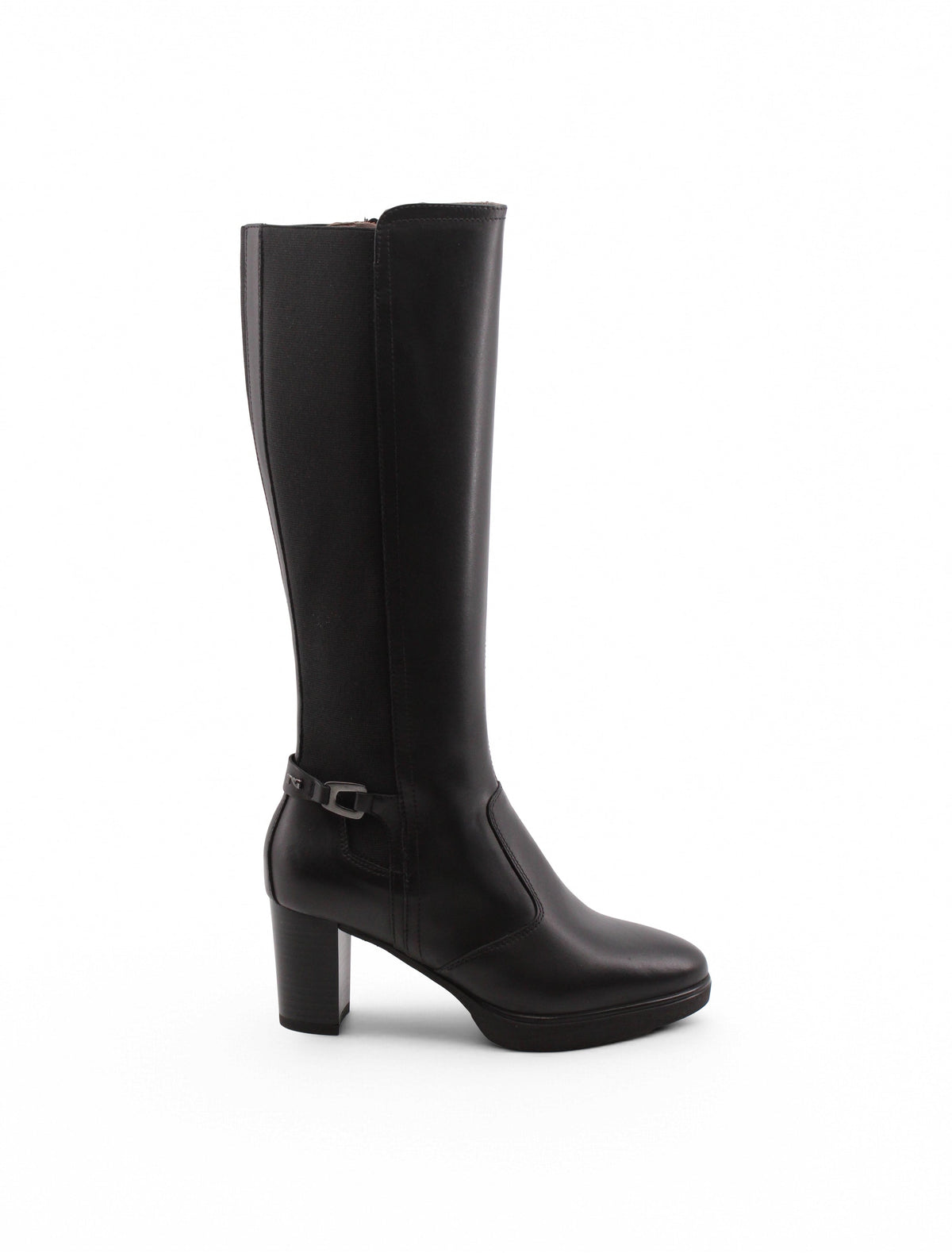 Stivali Neri In Pelle Da Donna Con Tacco 7,5 Cm E Plateau 2 Cm, immagine 2