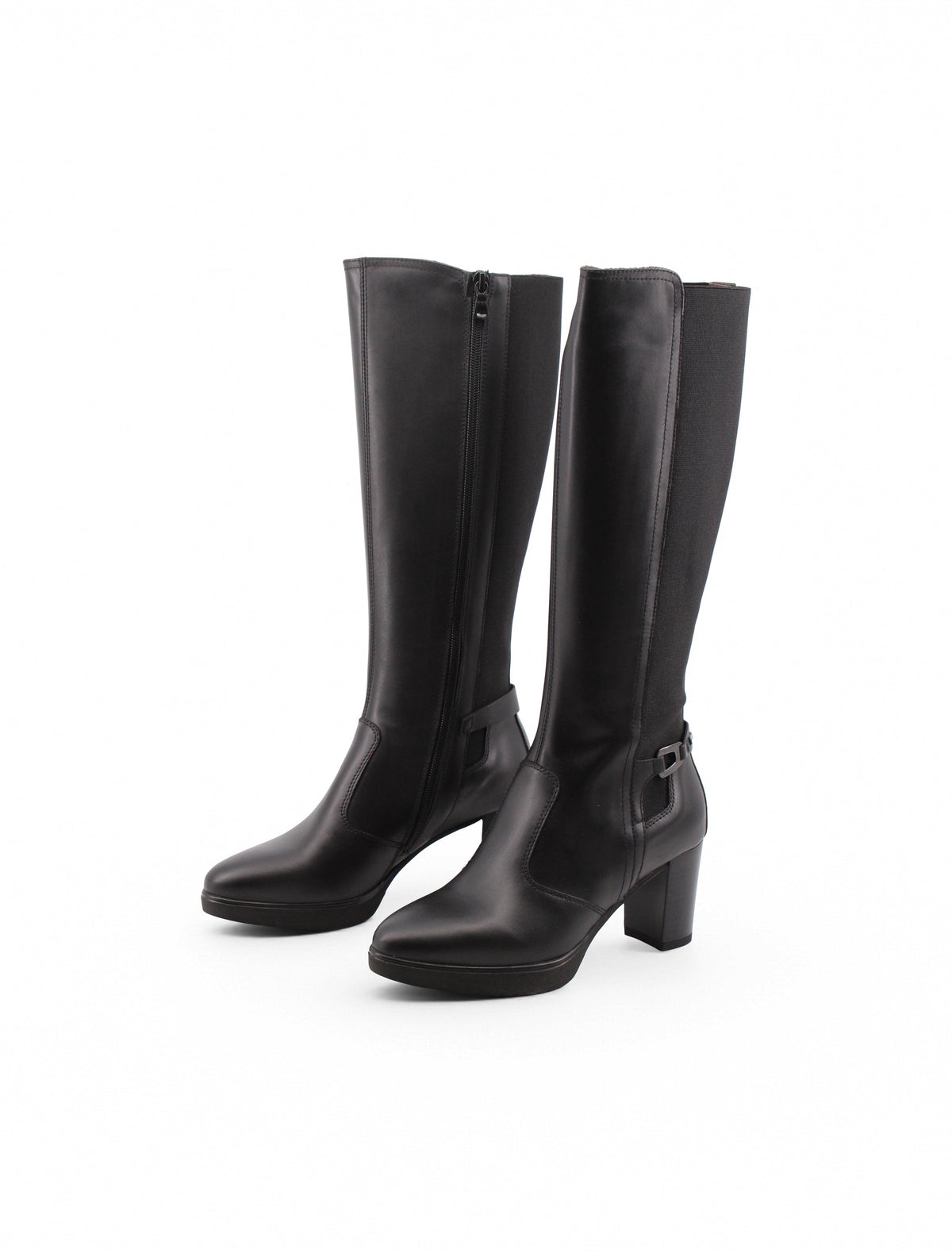 Stivali Neri In Pelle Da Donna Con Tacco 7,5 Cm E Plateau 2 Cm, immagine 3