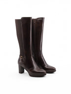 Stivali Marroni In Pelle Da Donna Con Tacco 7,5 Cm E Plateau 2 Cm, immagine 1