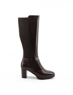 Stivali Marroni In Pelle Da Donna Con Tacco 7,5 Cm E Plateau 2 Cm, immagine 2