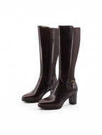 Stivali Marroni In Pelle Da Donna Con Tacco 7,5 Cm E Plateau 2 Cm, immagine 3