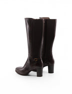 Stivali Marroni In Pelle Da Donna Con Tacco 7,5 Cm E Plateau 2 Cm, immagine 4