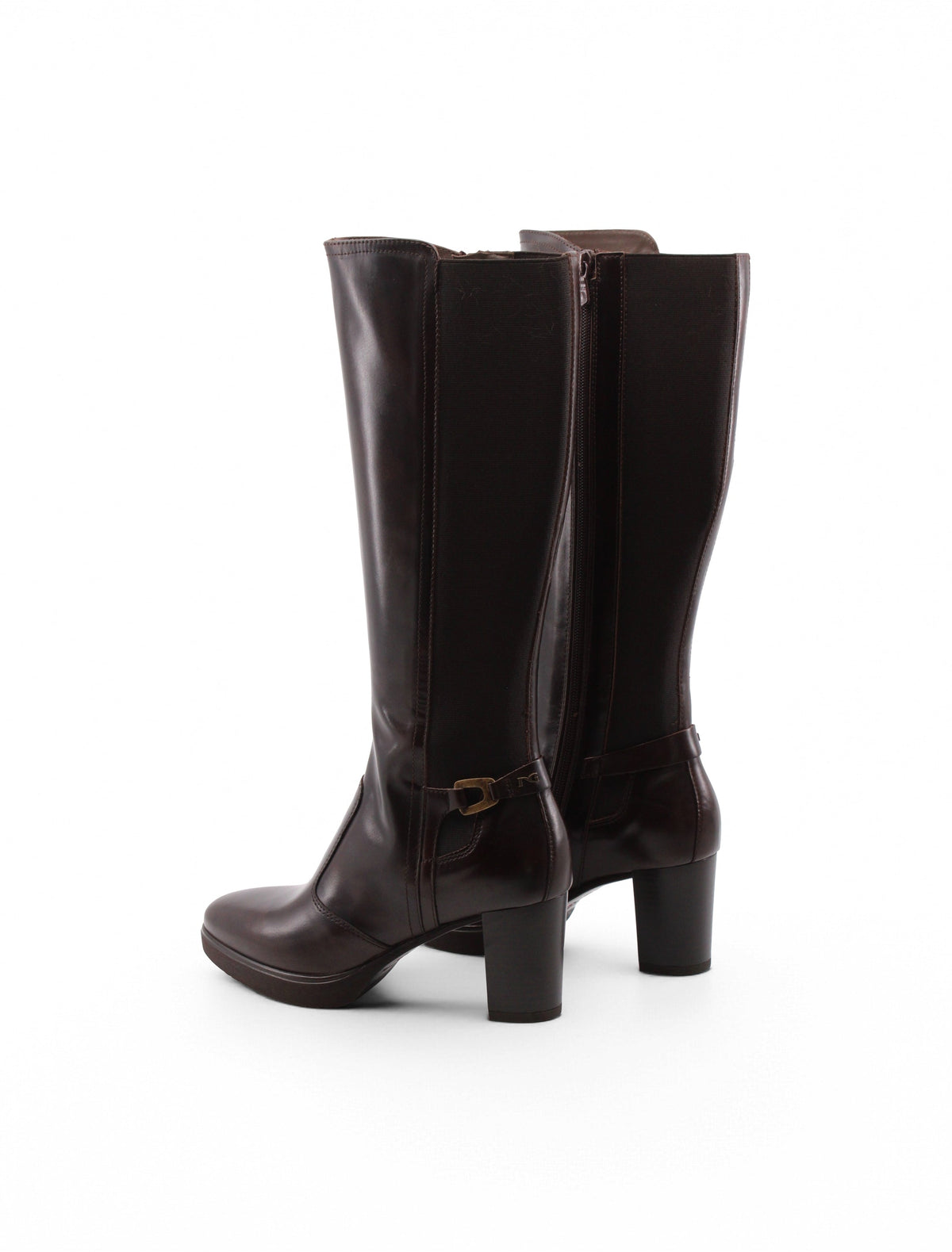 Stivali Marroni In Pelle Da Donna Con Tacco 7,5 Cm E Plateau 2 Cm, immagine 4