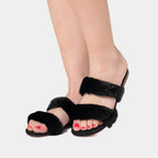 IBIZA - Slipper con doppia fascia in visone (Nero)