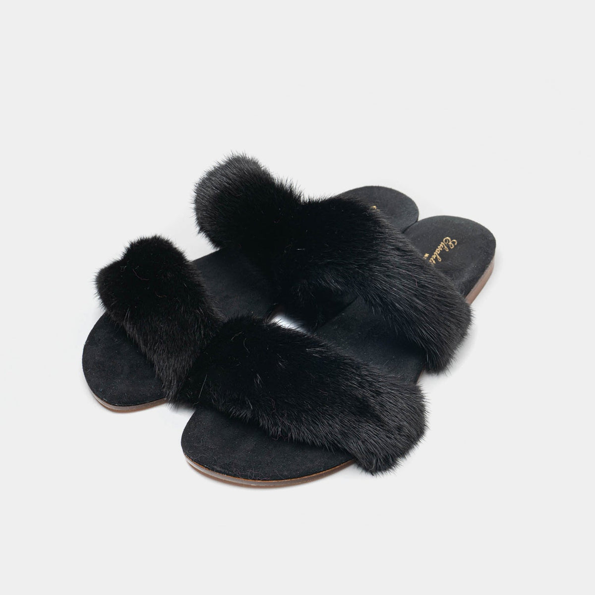 IBIZA - Slipper con doppia fascia in visone (Nero)