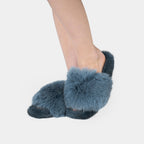 Pantofole Blu Oceano Da Donna Con Pelliccia Di Volpe E Visone, immagine 2