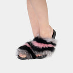 Pantofole Grigie, Nere E Rosa Da Donna Con Pelliccia Di Volpe, immagine 2