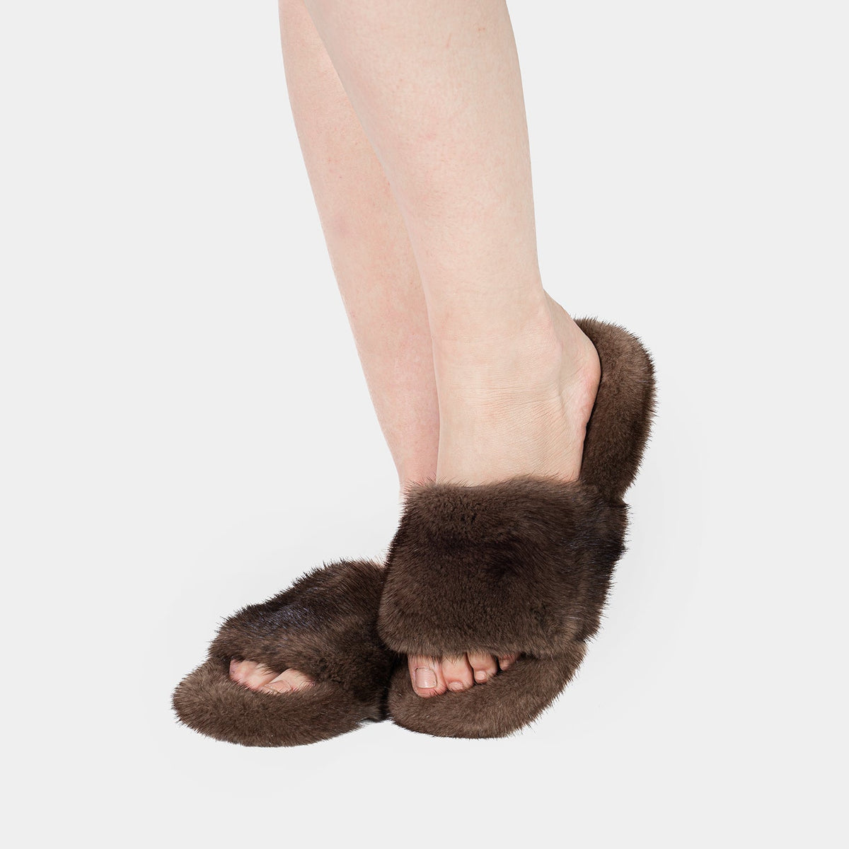 Pantofole Marrone Cammello Da Donna Con Fascia E Bordatura In Visone, immagine 2