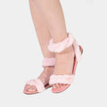 Sandali Rosa Da Donna In Visone Con Fascia, Lacci E Memory Foam, immagine 1
