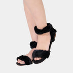 Sandali Neri Da Donna In Visone Con Fascia, Lacci E Memory Foam, immagine 1