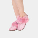 Pantofole Chiuse Rosa In Pelle Scamosciata Da Donna Con Pelliccia Di Volpe, immagine 2