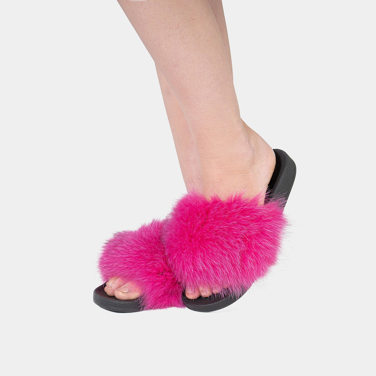 Pantofole Fucsia Da Donna Con Fascia In Pelliccia Di Volpe E Suola In Gomma, immagine 2