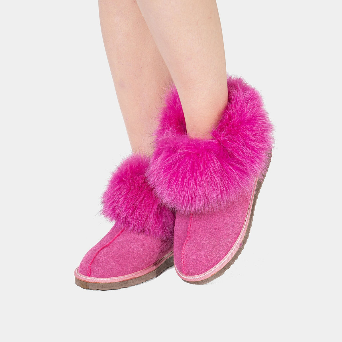 Stivaletti Fucsia In Pelle Scamosciata Da Donna Con Pelliccia Di Volpe, immagine 2