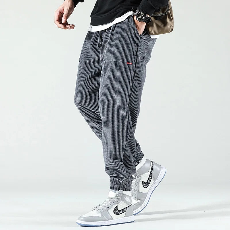 Pantaloni In Velluto A Coste Da Uomo Con Coulisse E Tasche, immagine 3