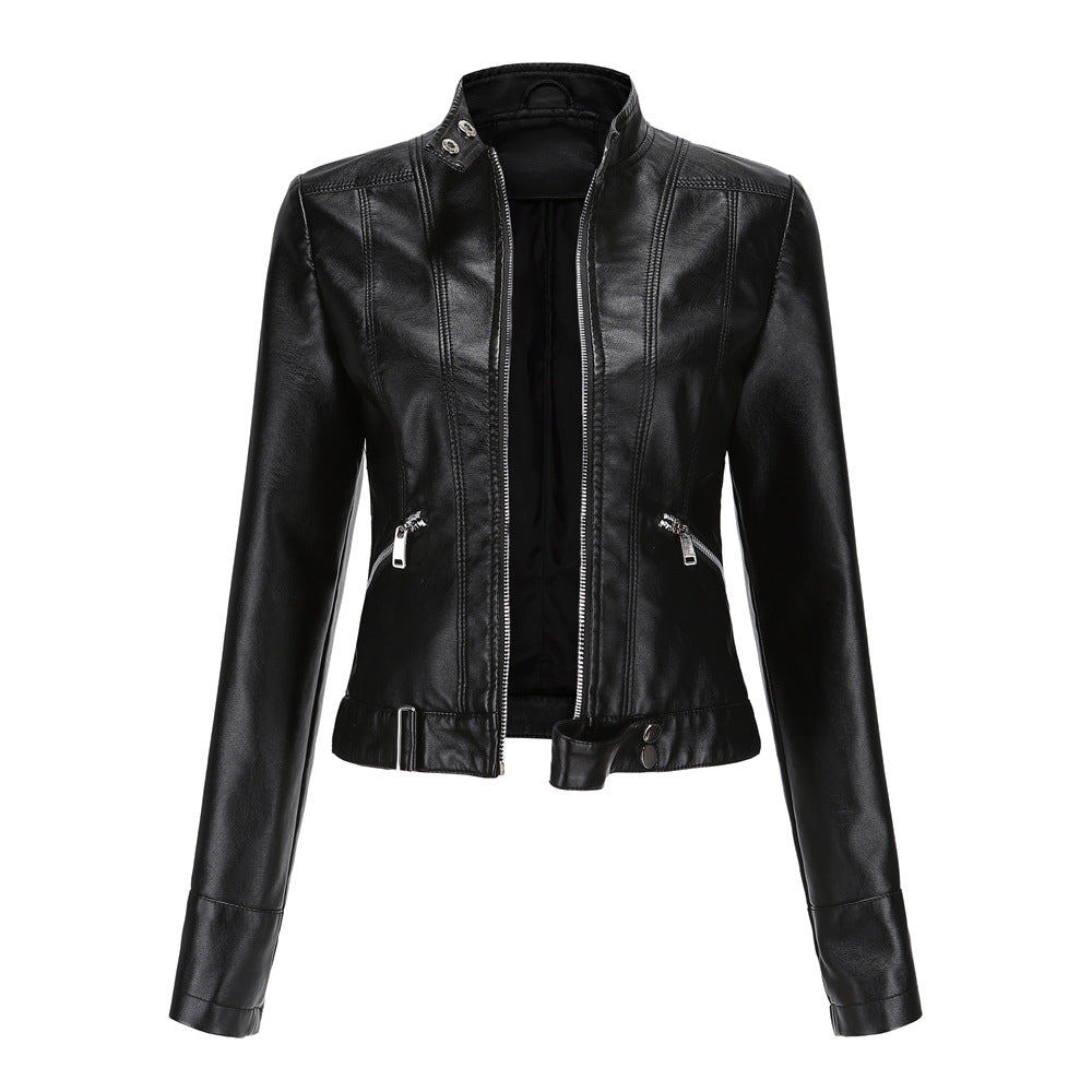 Giacca Biker Da Donna Con Collo Alto E Zip Frontale, immagine 1
