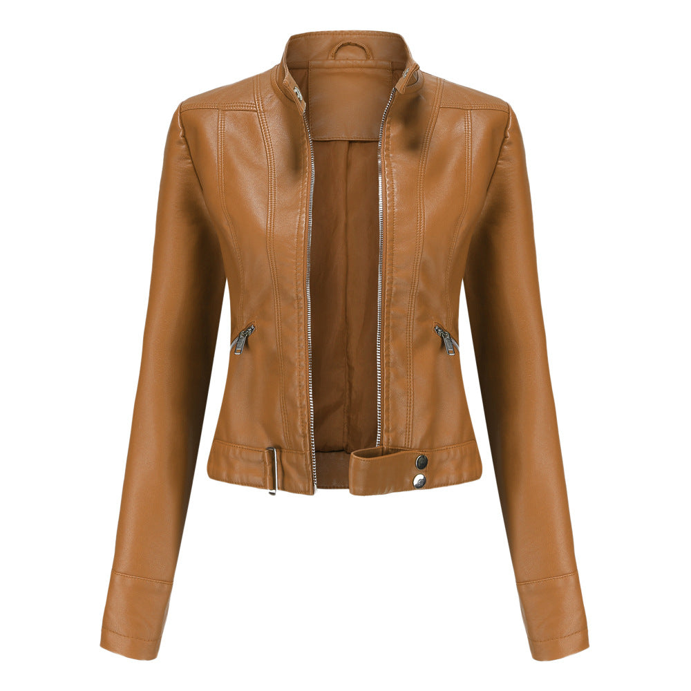 Giacca Biker Da Donna Con Collo Alto E Zip Frontale, immagine 2