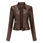 Giacca Biker Da Donna Con Collo Alto E Zip Frontale, immagine 3