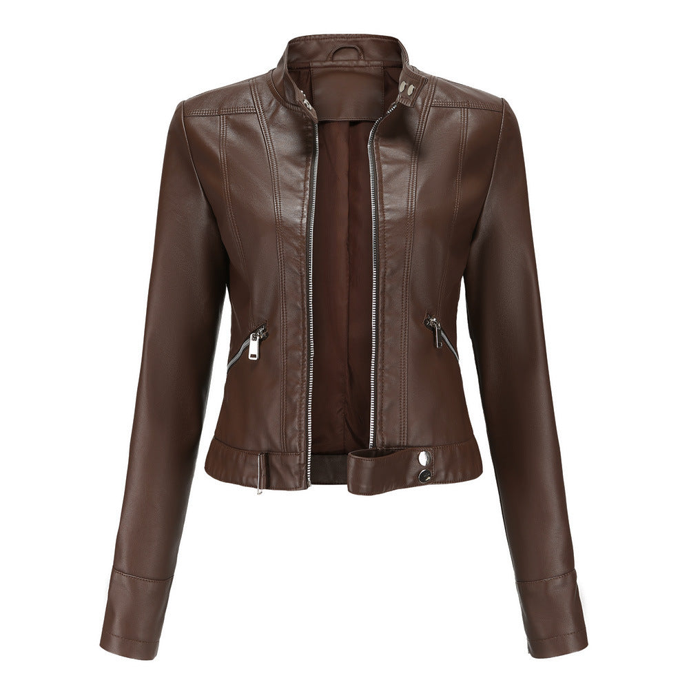 Giacca Biker Da Donna Con Collo Alto E Zip Frontale, immagine 3