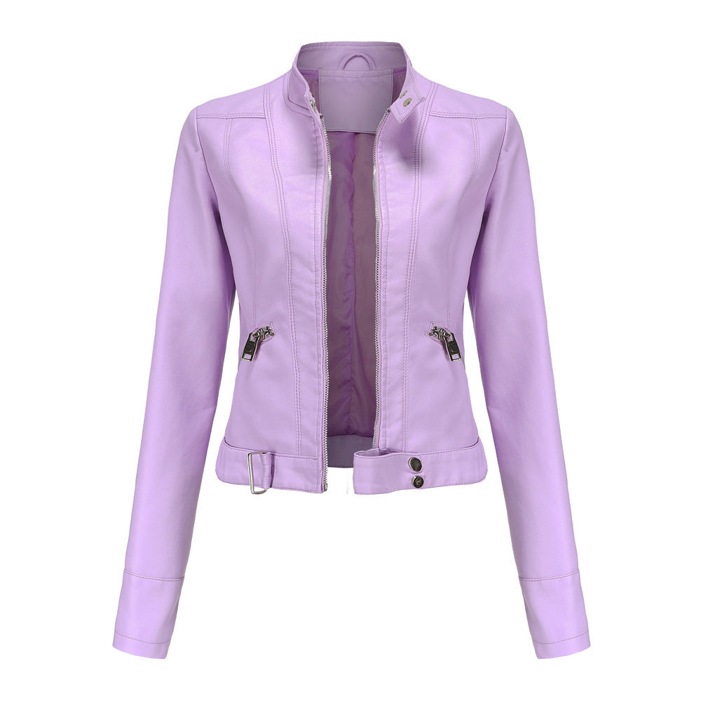 Giacca Biker Da Donna Con Collo Alto E Zip Frontale, immagine 4
