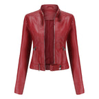 Giacca Biker Da Donna Con Collo Alto E Zip Frontale, immagine 5