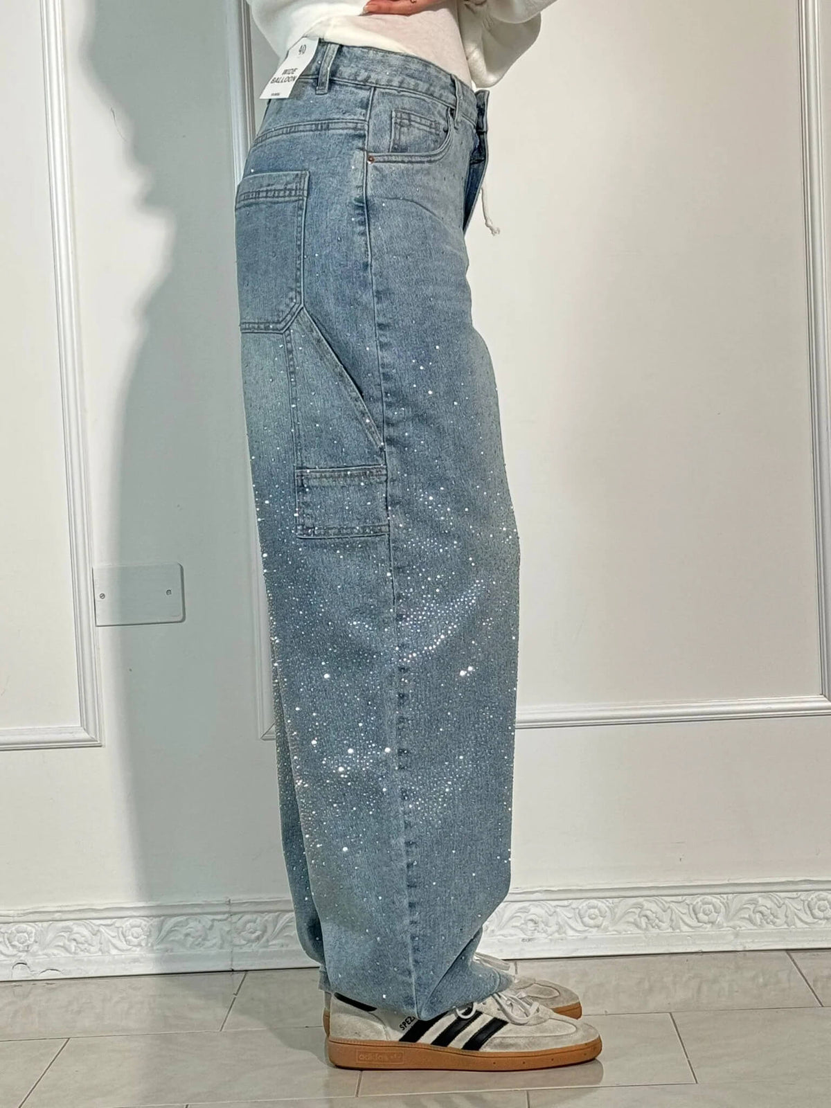 Jeans Balloon Da Donna A Gamba Larga Con Dettagli Brillanti, immagine 7