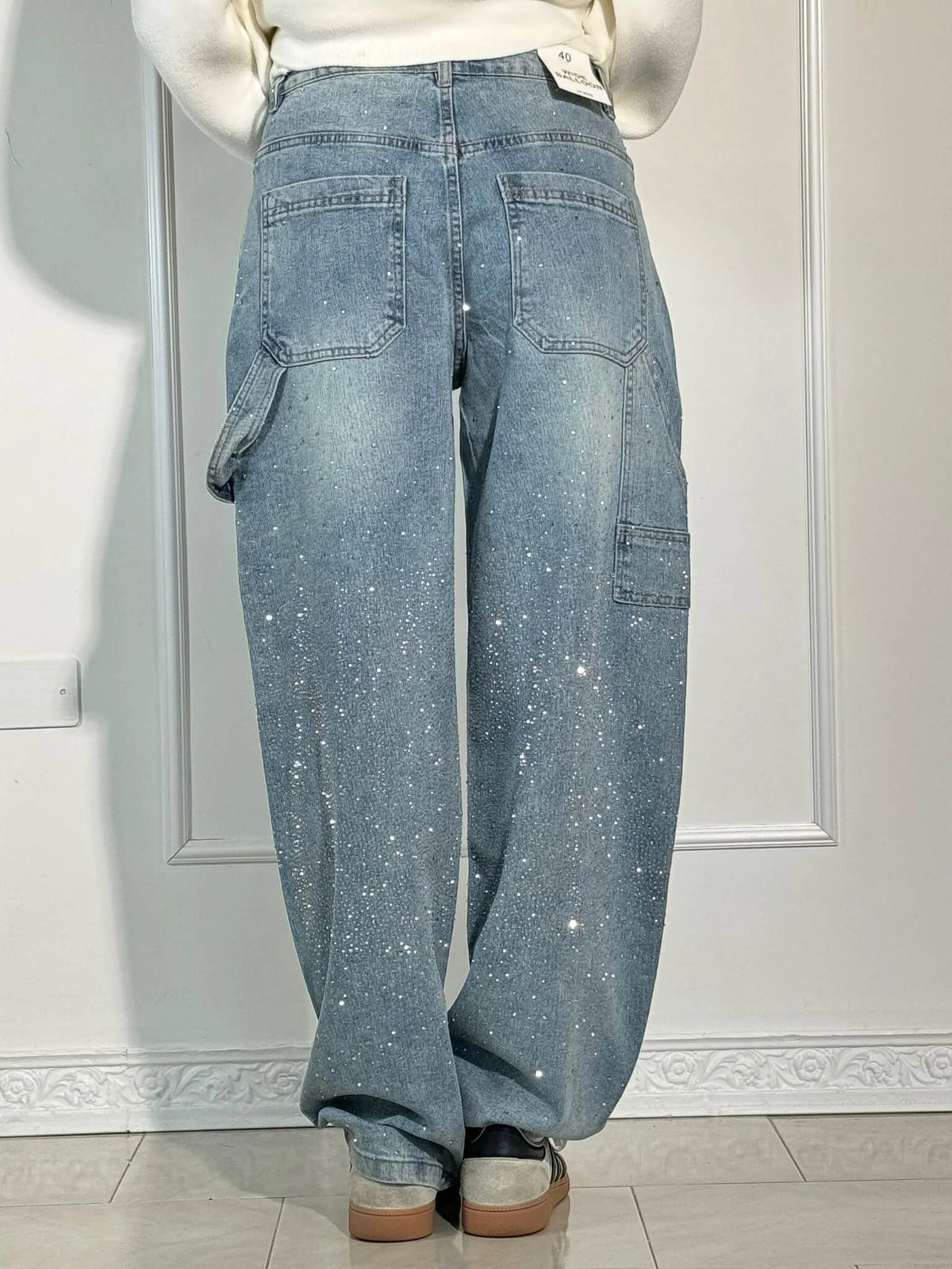 Jeans Balloon Da Donna A Gamba Larga Con Dettagli Brillanti, immagine 5