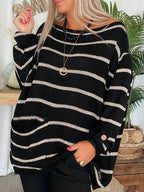 Maglione A Righe Da Donna Con Girocollo E Tasche, immagine 3