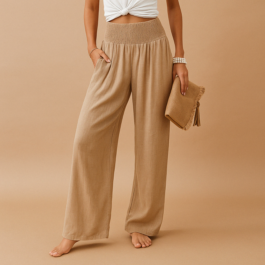 Pantaloni A Vita Alta Da Donna Con Gamba Larga E Tasche, immagine 1