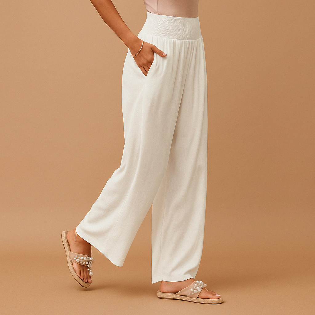 Pantaloni A Vita Alta Da Donna Con Gamba Larga E Tasche, immagine 2