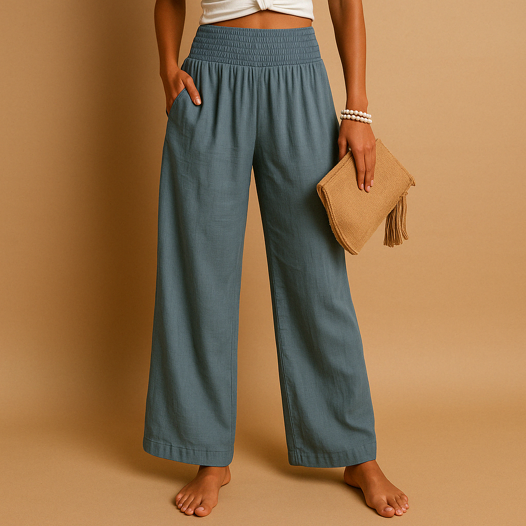 Pantaloni A Vita Alta Da Donna Con Gamba Larga E Tasche, immagine 3