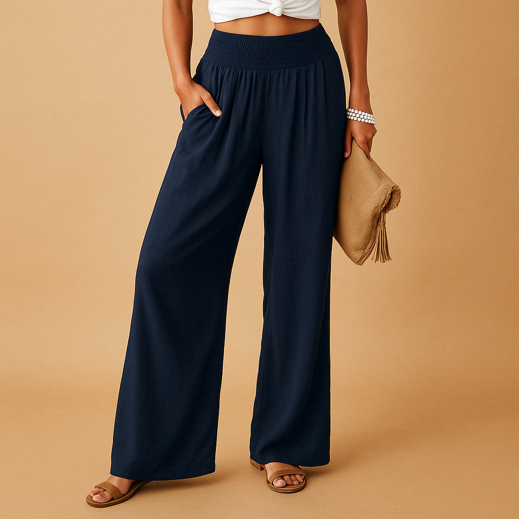 Pantaloni A Vita Alta Da Donna Con Gamba Larga E Tasche, immagine 4