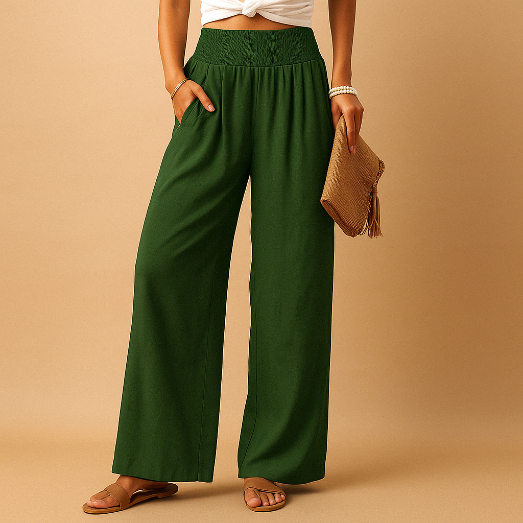 Pantaloni A Vita Alta Da Donna Con Gamba Larga E Tasche, immagine 7