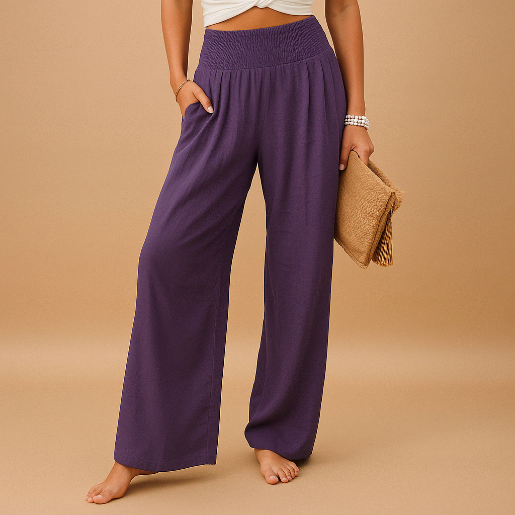Pantaloni A Vita Alta Da Donna Con Gamba Larga E Tasche, immagine 6
