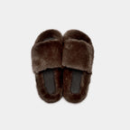 Pantofole Marrone Cammello Da Donna Con Fascia E Bordatura In Visone, immagine 4