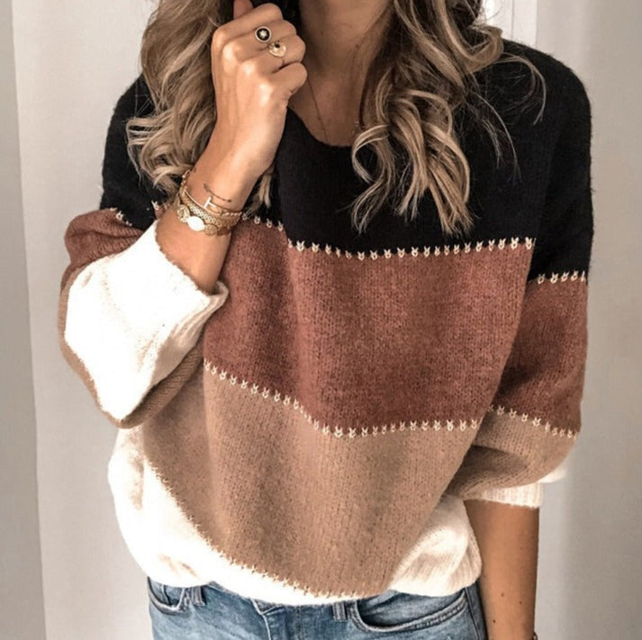 Maglione Color Block Da Donna Con Girocollo E Maniche Lunghe, immagine 6