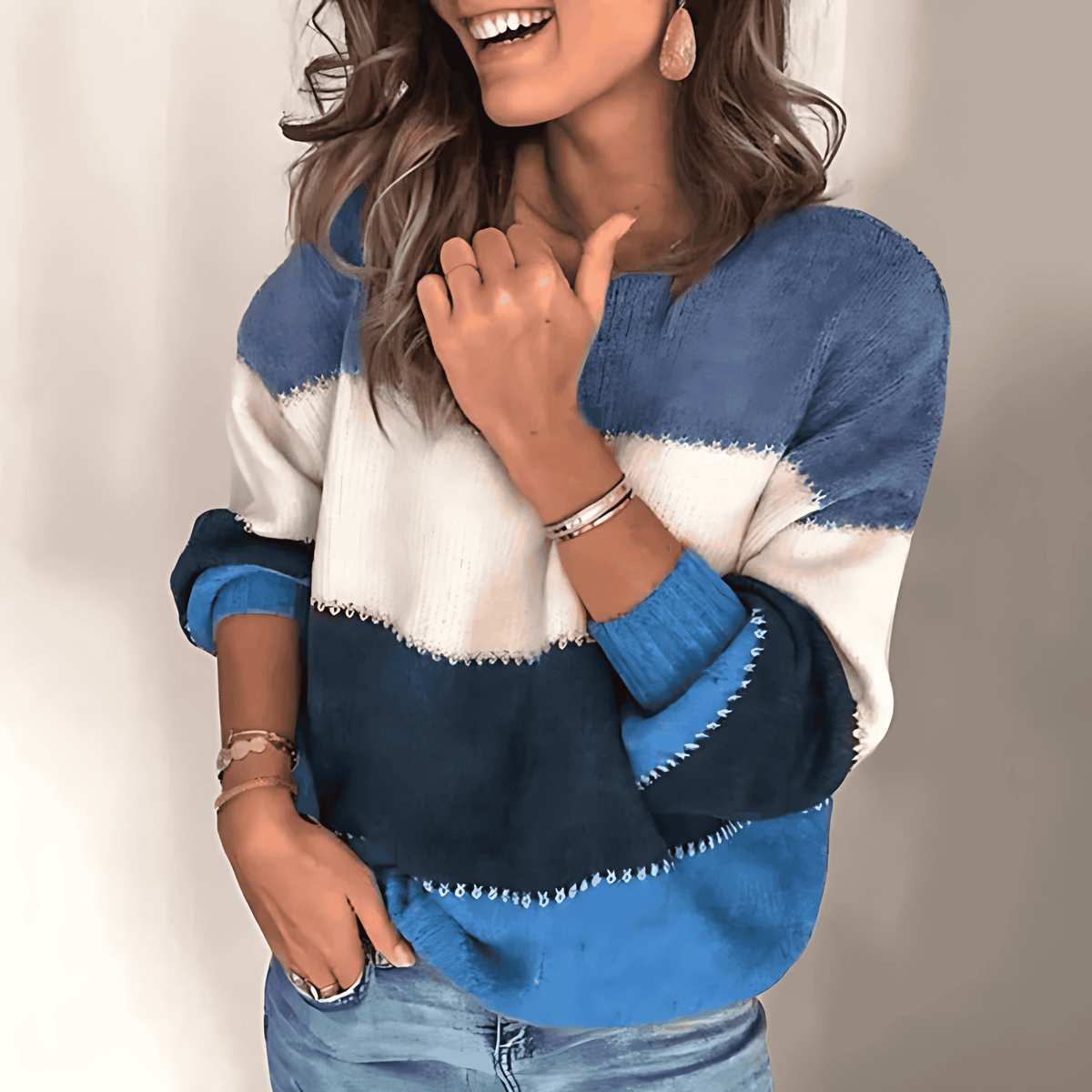 Maglione Color Block Da Donna Con Girocollo E Maniche Lunghe, immagine 1