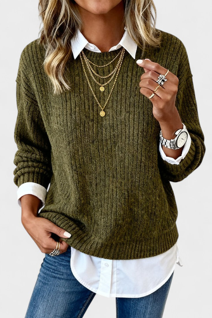 Maglione Girocollo Da Donna In Maglia A Coste, immagine 2