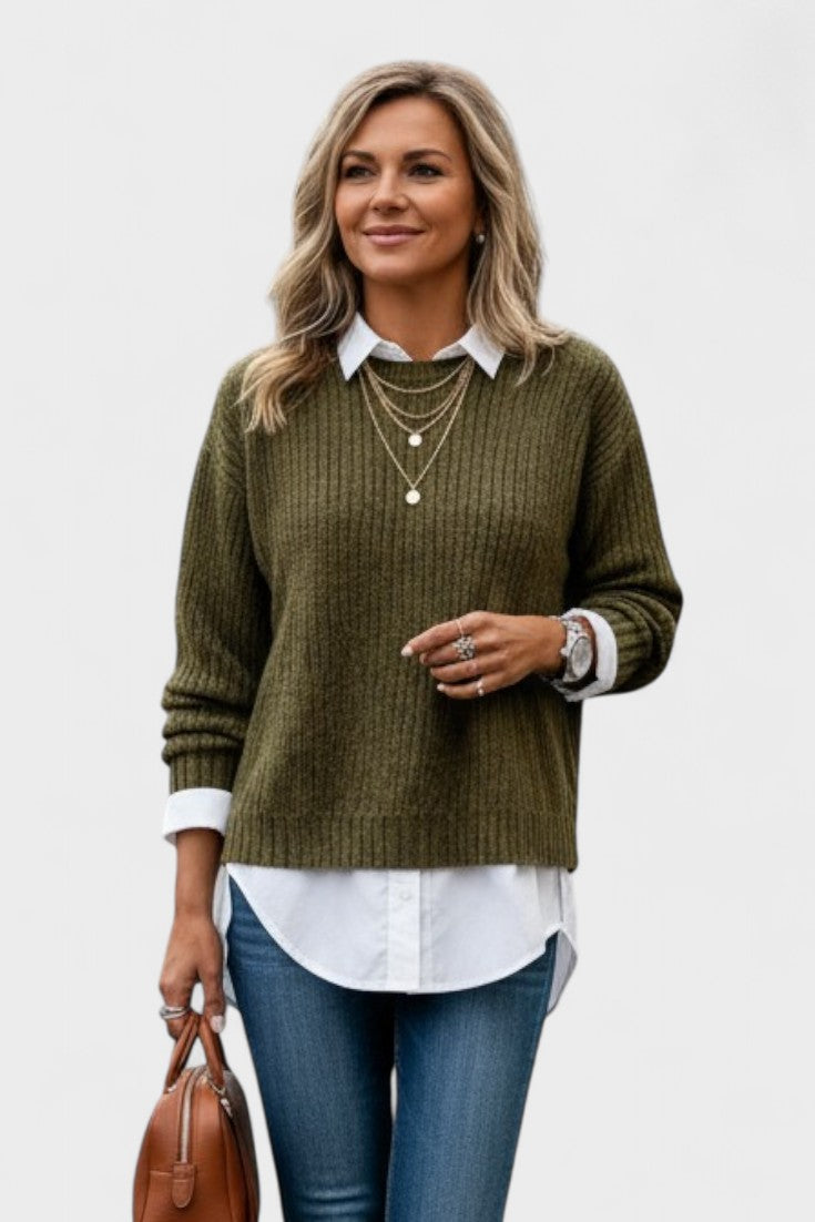 Maglione Girocollo Da Donna In Maglia A Coste, immagine 1