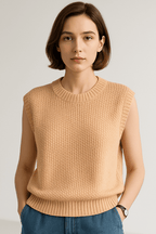 Gilet In Maglia Da Donna Girocollo Con Bordi A Coste, immagine 3