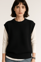 Gilet In Maglia Da Donna Girocollo Con Bordi A Coste, immagine 4