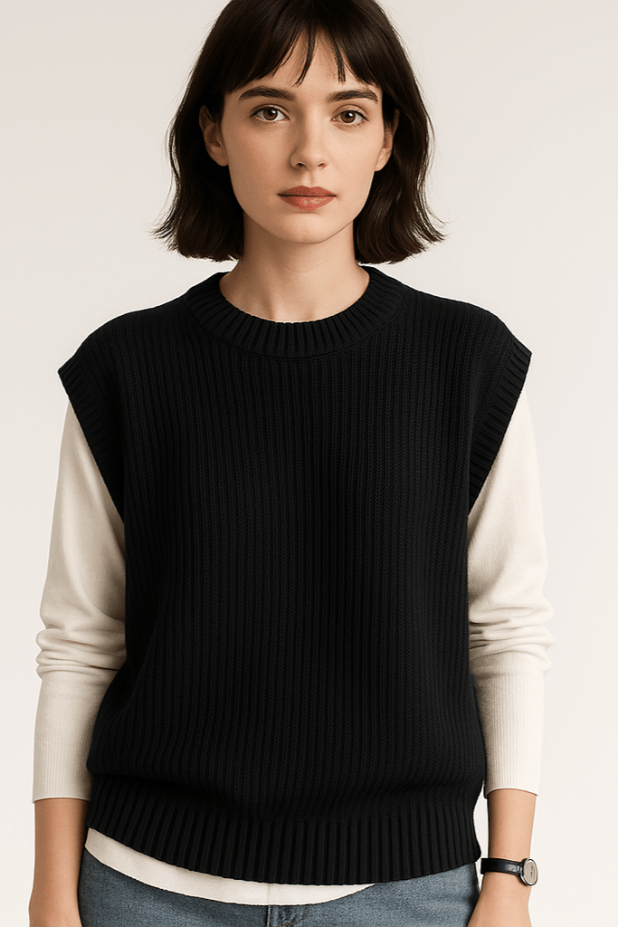 Gilet In Maglia Da Donna Girocollo Con Bordi A Coste, immagine 4