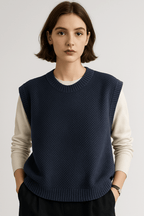 Gilet In Maglia Da Donna Girocollo Con Bordi A Coste, immagine 5