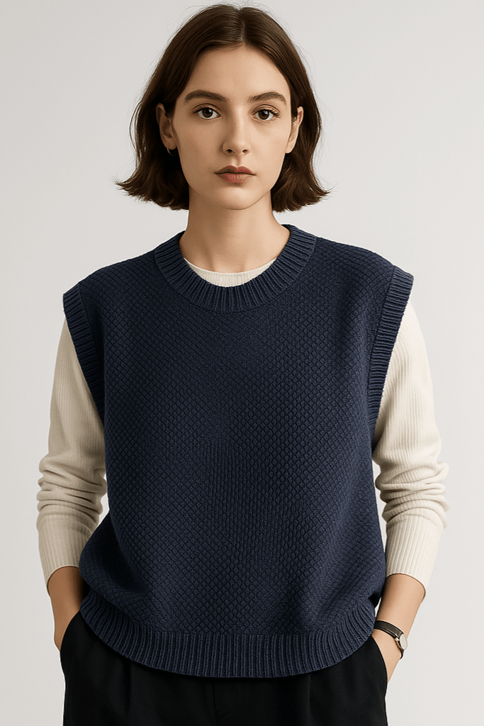 Gilet In Maglia Da Donna Girocollo Con Bordi A Coste, immagine 5