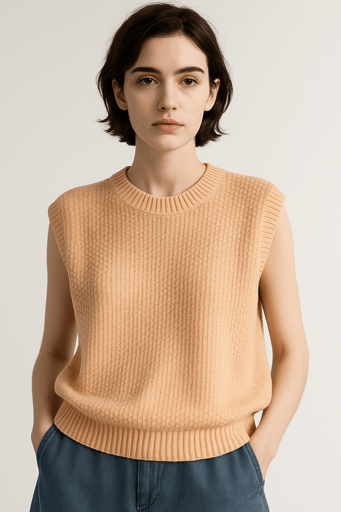 Gilet In Maglia Da Donna Girocollo Con Bordi A Coste, immagine 6