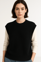 Gilet In Maglia Da Donna Girocollo Con Bordi A Coste, immagine 7
