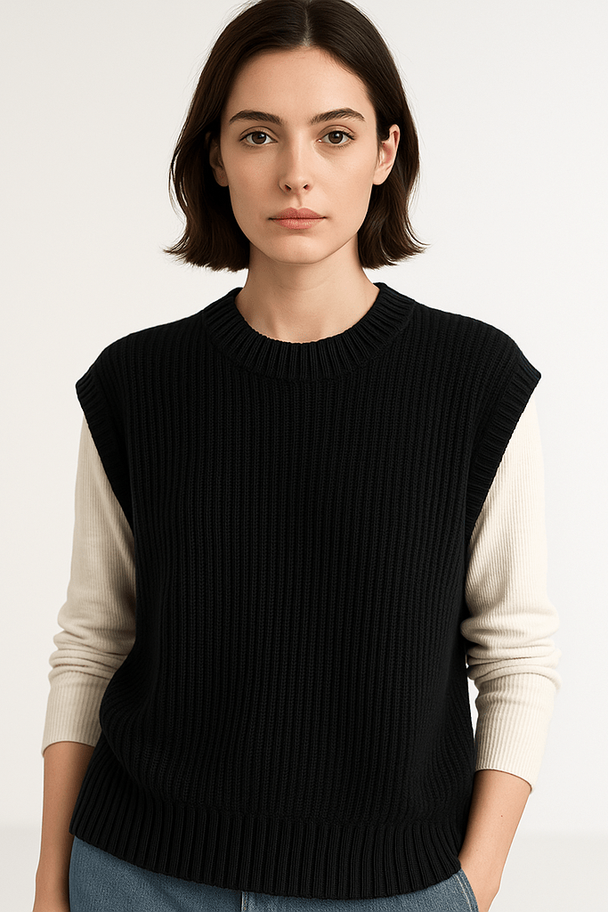 Gilet In Maglia Da Donna Girocollo Con Bordi A Coste, immagine 7