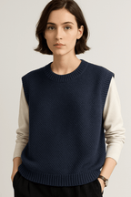 Gilet In Maglia Da Donna Girocollo Con Bordi A Coste, immagine 8