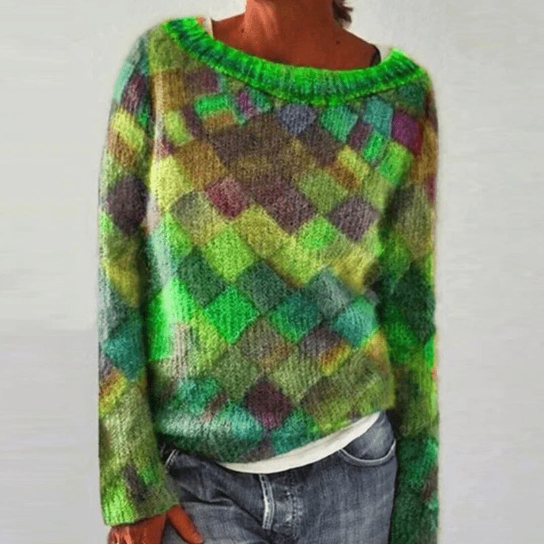 Maglione Multicolore Da Donna Con Girocollo E Maniche Lunghe, immagine 2