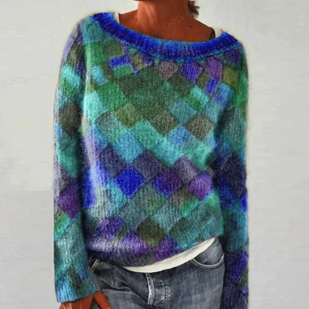 Maglione Multicolore Da Donna Con Girocollo E Maniche Lunghe, immagine 3